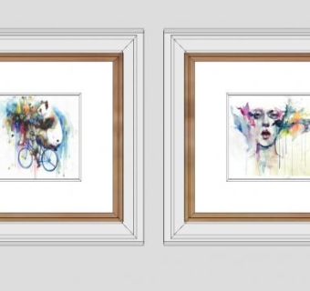 水彩绘画双联挂画SU模型下载_sketchup草图大师SKP模型