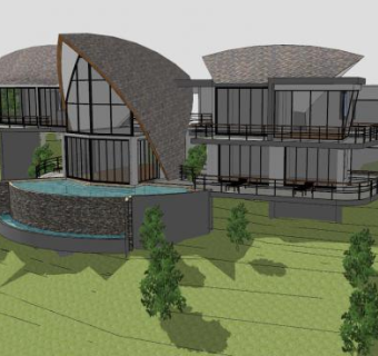 圆形房子建筑SU模型下载_sketchup草图大师SKP模型