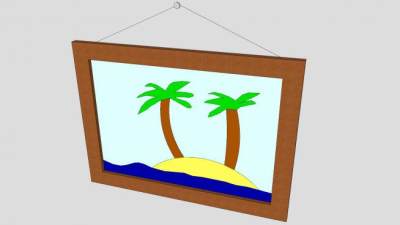 小岛绘画墙壁挂画SU模型下载_sketchup草图大师SKP模型