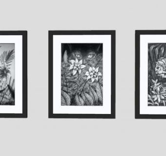 花卉绘画三联挂画SU模型下载_sketchup草图大师SKP模型