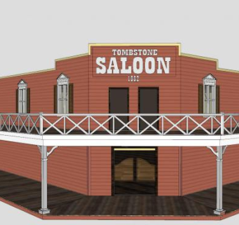 现代西部酒吧建筑SU模型下载_sketchup草图大师SKP模型