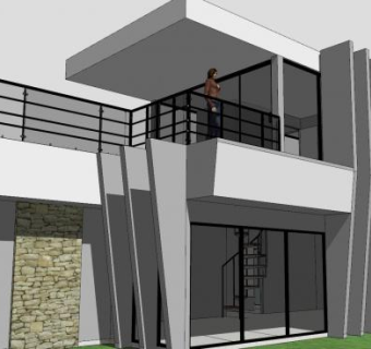 现代主义住宅建筑SU模型下载_sketchup草图大师SKP模型