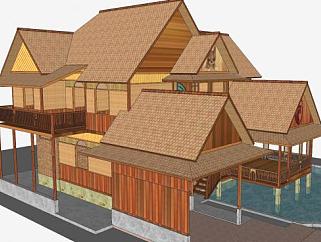 现代木头房子建筑SU模型下载_sketchup草图大师SKP模型