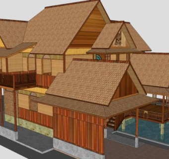 现代木头房子建筑SU模型下载_sketchup草图大师SKP模型