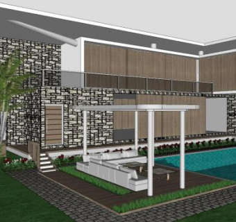 豪华建筑现代房子SU模型下载_sketchup草图大师SKP模型