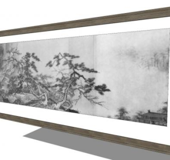 框式中国画客厅装饰画SU模型下载_sketchup草图大师SKP模型