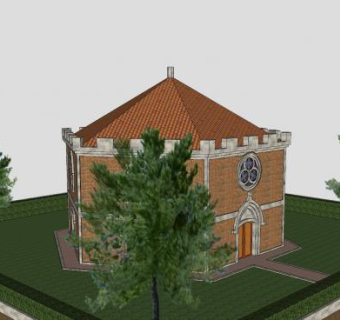 六角哥特式房子建筑SU模型下载_sketchup草图大师SKP模型