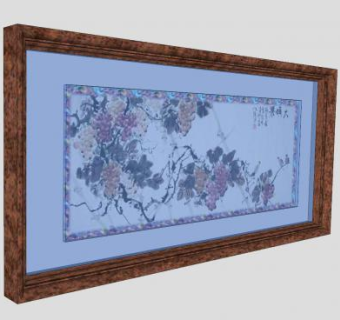 中式国画长型装饰画SU模型下载_sketchup草图大师SKP模型