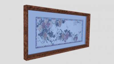 中式国画长型装饰画SU模型下载_sketchup草图大师SKP模型