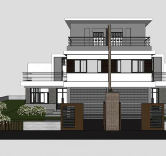 现代双层别墅SU模型下载_sketchup草图大师SKP模型