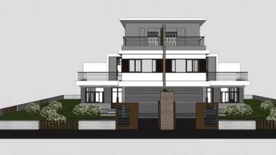 现代双层别墅SU模型下载_sketchup草图大师SKP模型