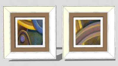 绘画作品双联挂画SU模型下载_sketchup草图大师SKP模型
