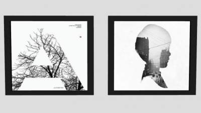 风景摄影剪影双联挂画SU模型下载_sketchup草图大师SKP模型