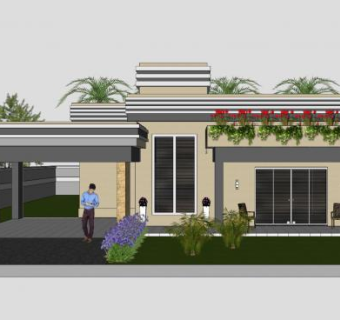 现代单层房屋建筑SU模型下载_sketchup草图大师SKP模型