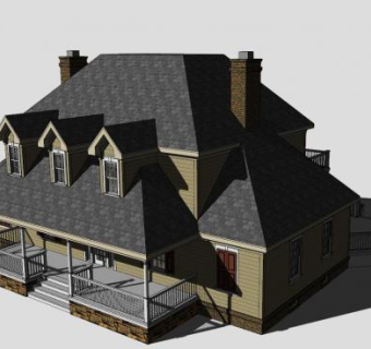 格鲁吉亚殖民建筑房子SU模型下载_sketchup草图大师SKP模型