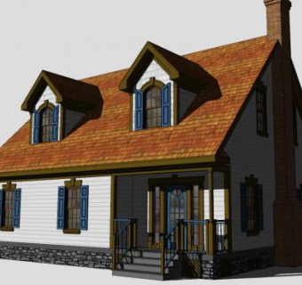 殖民现代房子建筑SU模型下载_sketchup草图大师SKP模型