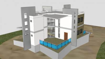 现代农场房子建筑SU模型下载_sketchup草图大师SKP模型