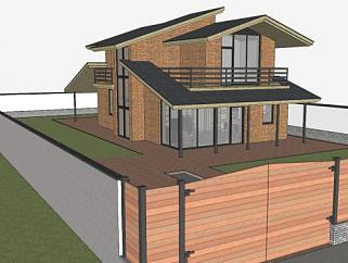 现代砖房房子建筑SU模型下载_sketchup草图大师SKP模型
