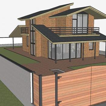 现代砖房房子建筑SU模型下载_sketchup草图大师SKP模型