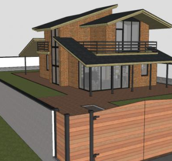 现代砖房房子建筑SU模型下载_sketchup草图大师SKP模型