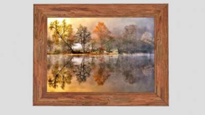 树林湖面倒影彩绘挂画SU模型下载_sketchup草图大师SKP模型