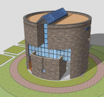 圆形大厅房子建筑SU模型下载_sketchup草图大师SKP模型