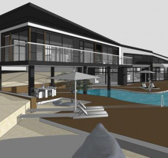 度假别墅海洋建筑SU模型下载_sketchup草图大师SKP模型