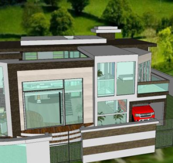 现代家庭户外住宅SU模型下载_sketchup草图大师SKP模型