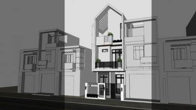 现代住宅街道房子SU模型下载_sketchup草图大师SKP模型