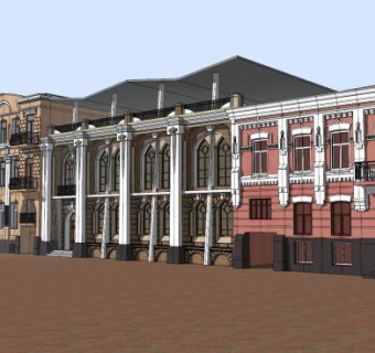 现代联排外观SU模型下载_sketchup草图大师SKP模型