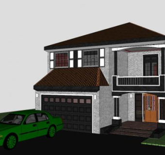 乡村双层建筑房子SU模型下载_sketchup草图大师SKP模型