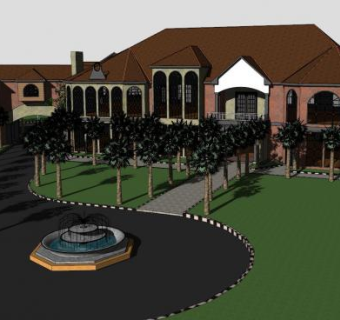 豪华单层房子SU模型下载_sketchup草图大师SKP模型