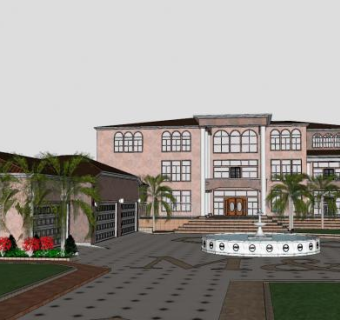 现代多层粉色建筑SU模型下载_sketchup草图大师SKP模型