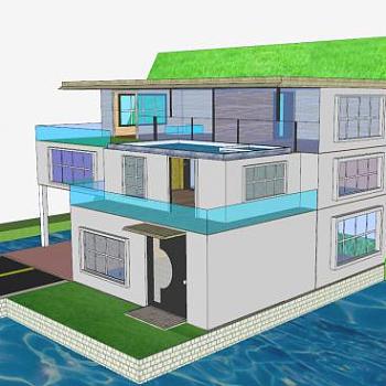 豪宅建筑现代房子SU模型下载_sketchup草图大师SKP模型