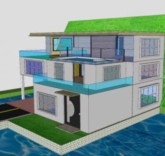 豪宅建筑现代房子SU模型下载_sketchup草图大师SKP模型