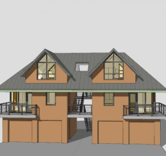 现代车库公寓房子SU模型下载_sketchup草图大师SKP模型