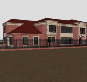 简约砖红房子建筑SU模型下载_sketchup草图大师SKP模型