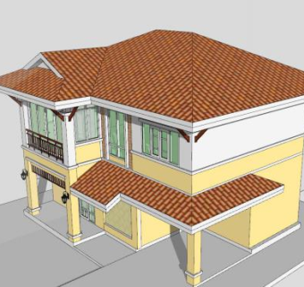 两层独立式住宅房子SU模型下载_sketchup草图大师SKP模型