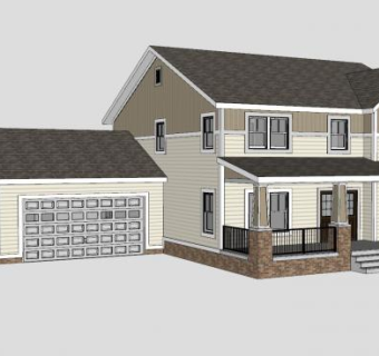 农舍住宅美式建筑SU模型下载_sketchup草图大师SKP模型