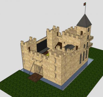 中世纪城堡房子建筑SU模型下载_sketchup草图大师SKP模型