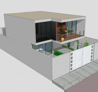 现代化住宅双层建筑SU模型下载_sketchup草图大师SKP模型