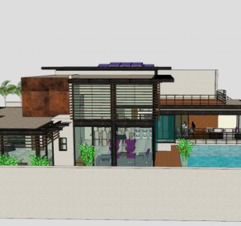 现代豪华双层房子建筑SU模型下载_sketchup草图大师SKP模型