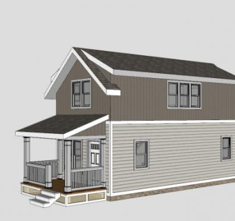 美国乡土小屋城市建筑SU模型下载_sketchup草图大师SKP模型