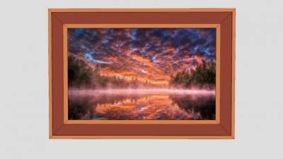 林间湖面晚霞倒影挂画SU模型下载_sketchup草图大师SKP模型