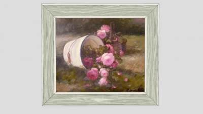 散落在草地上的粉玫瑰彩绘装饰画SU模型下载_sketchup草图大师SKP模型