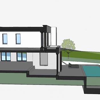 现代花园<em>白色</em>建筑SU模型下载_sketchup草图大师SKP模型