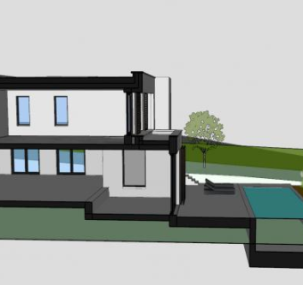 现代花园白色建筑SU模型下载_sketchup草图大师SKP模型