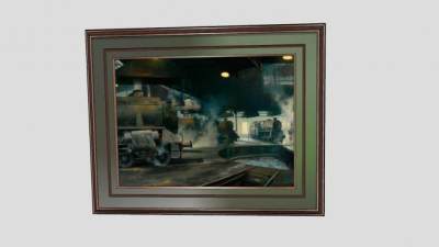 古老蒸汽火车油画装饰画SU模型下载_sketchup草图大师SKP模型