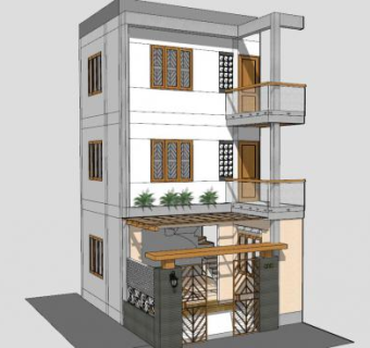 现代水泥层房子建筑SU模型下载_sketchup草图大师SKP模型