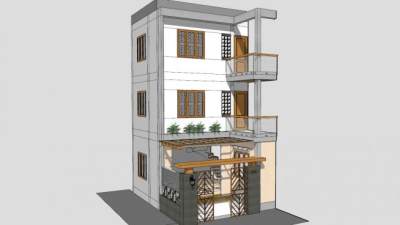 现代水泥层房子建筑SU模型下载_sketchup草图大师SKP模型